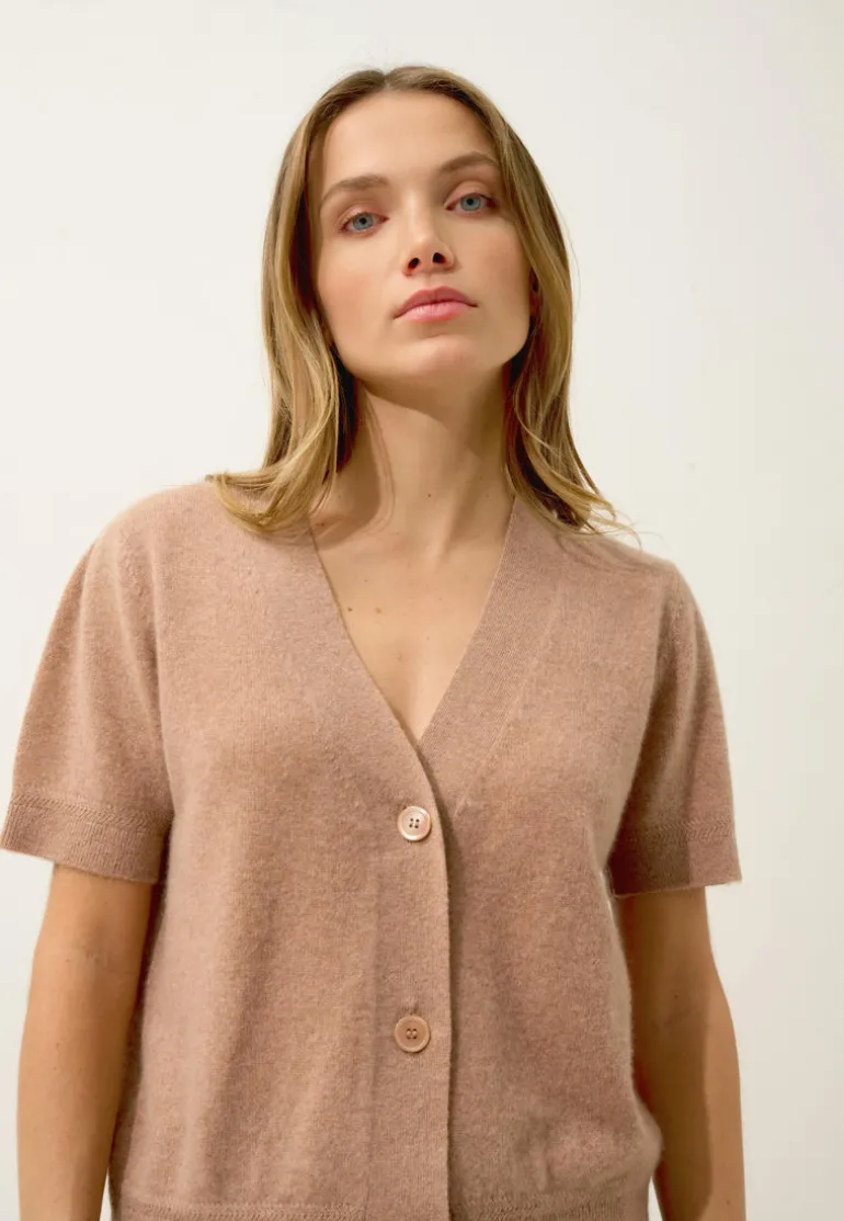 IRIS cardigan col v camel chiné