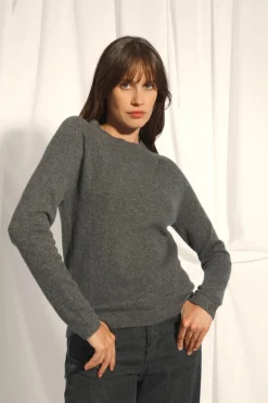 JANE pull col rond anthracite chiné