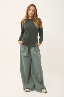 JANICE pull col rond kaki chiné