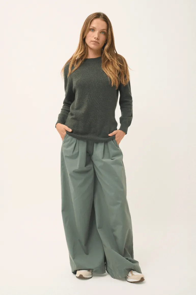 JANICE pull col rond kaki chiné