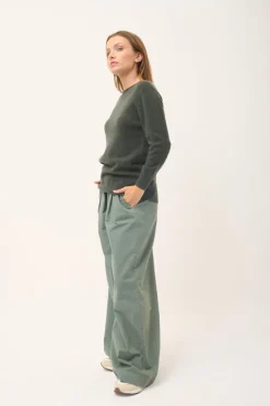 JANICE pull col rond kaki chiné