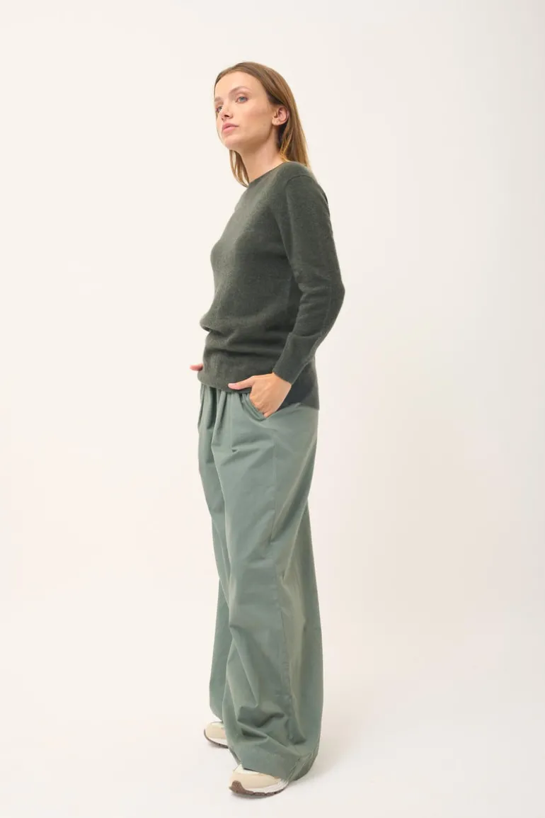 JANICE pull col rond kaki chiné