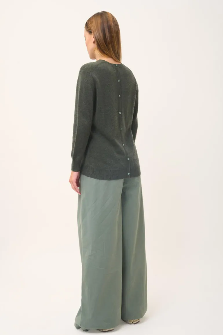 JANICE pull col rond kaki chiné