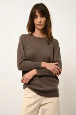 JANICE pull col rond taupe chiné