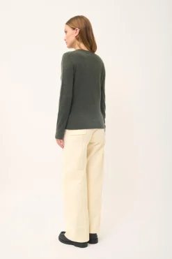 JOAN pull col v kaki chiné