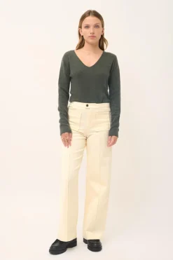 JOAN pull col v kaki chiné