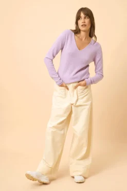 JOAN pull col v mauve chiné