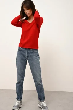 JOAN pull col v rouge