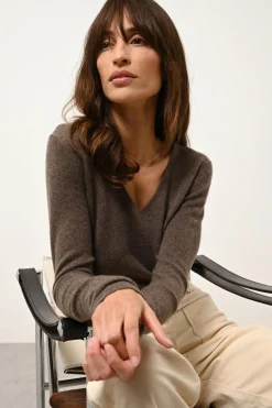 JOAN pull col v taupe chiné