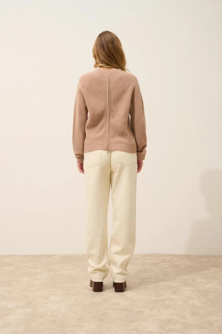 JONA pull col rond camel chiné