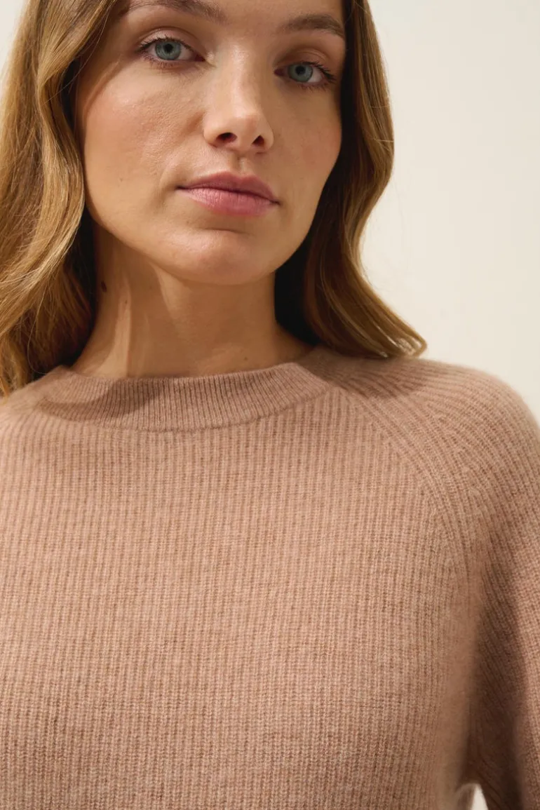 JONA pull col rond camel chiné