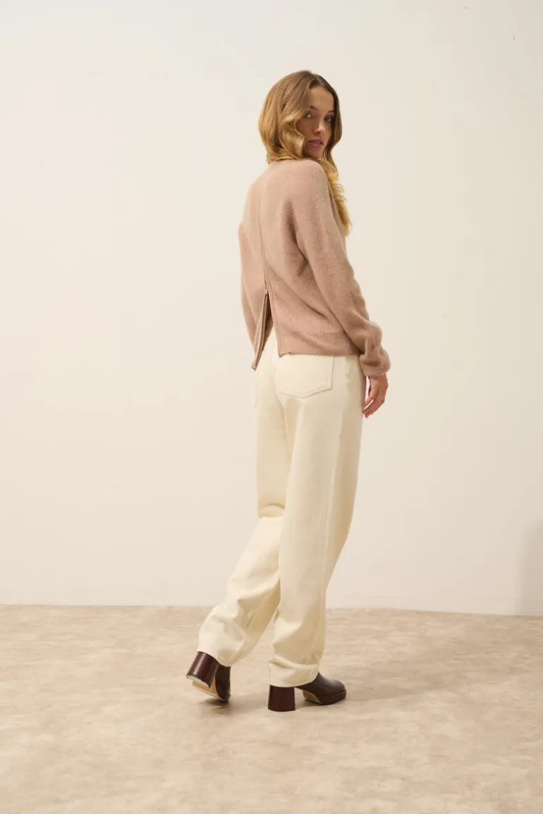 JONA pull col rond camel chiné