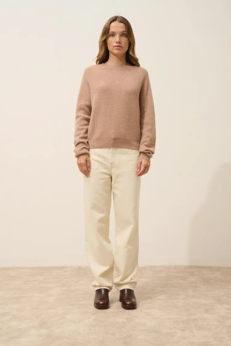 JONA pull col rond camel chiné
