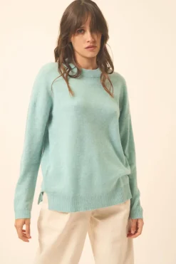 JOSPE pull col rond aqua chiné