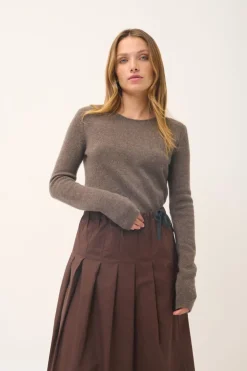 JOYCE pull col rond taupe chiné