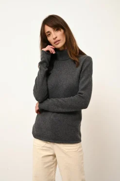 JUNE pull col roulé anthracite chiné
