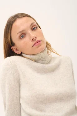 JUNE pull col roulé gris perle chiné