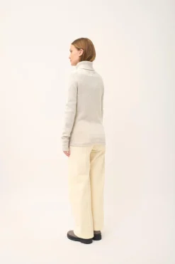 JUNE pull col roulé gris perle chiné