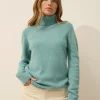 JUNE pull col roulé vert chiné