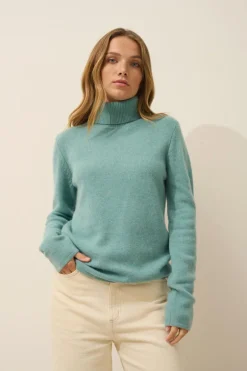 JUNE pull col roulé vert chiné