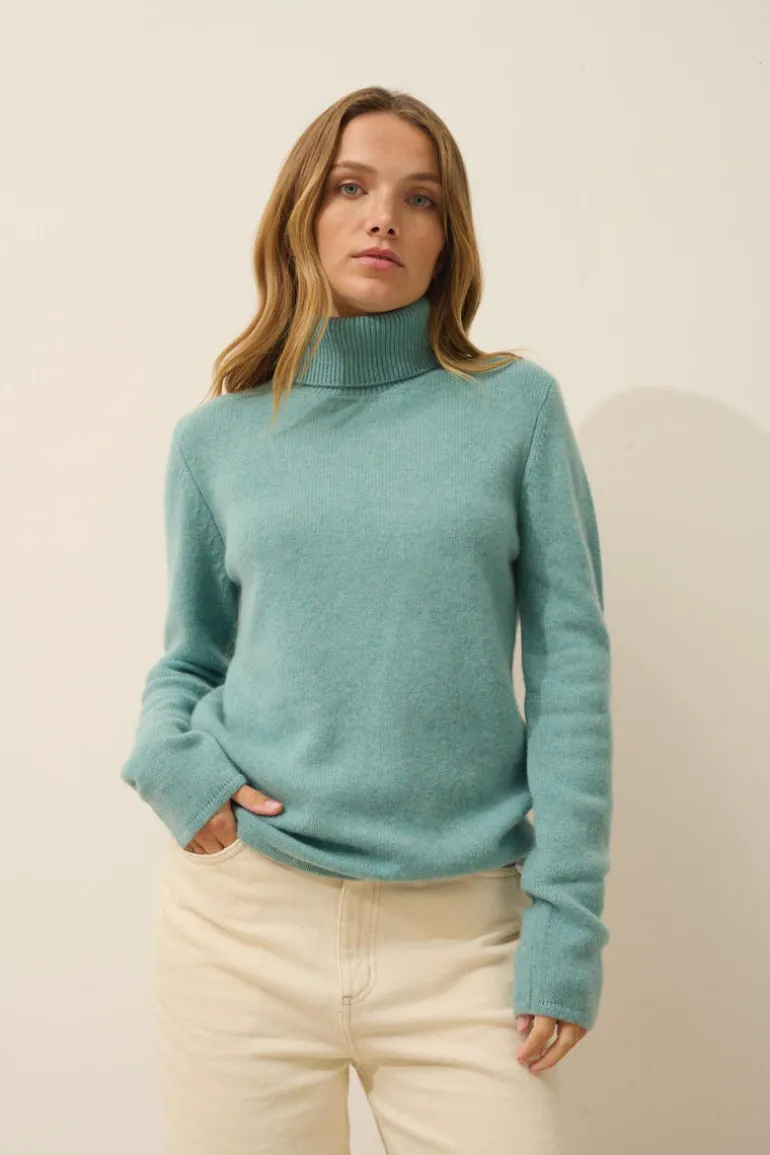 JUNE pull col roulé vert chiné