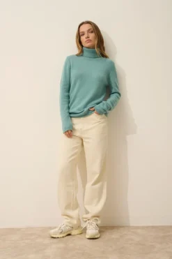 JUNE pull col roulé vert chiné