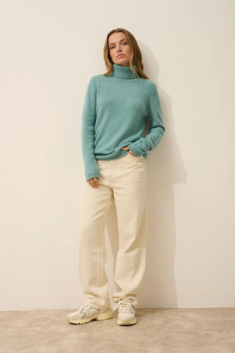 JUNE pull col roulé vert chiné