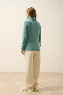 JUNE pull col roulé vert chiné