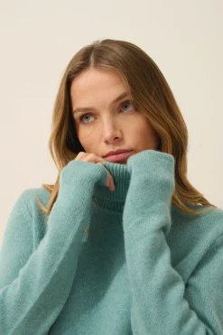 JUNE pull col roulé vert chiné