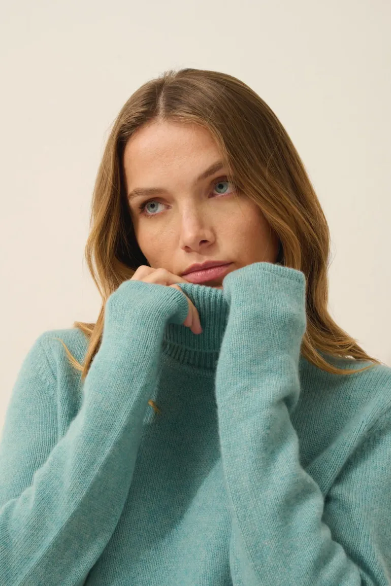 JUNE pull col roulé vert chiné