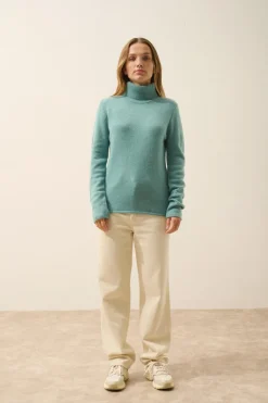 JUNE pull col roulé vert chiné