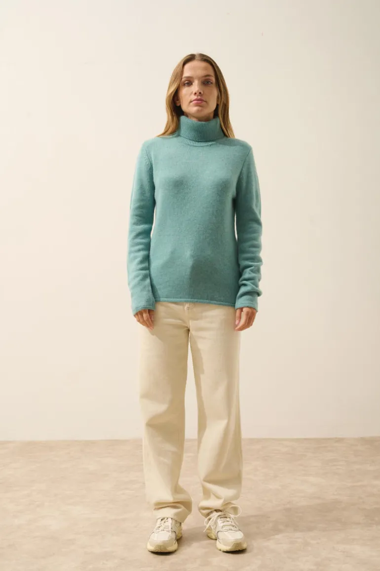 JUNE pull col roulé vert chiné