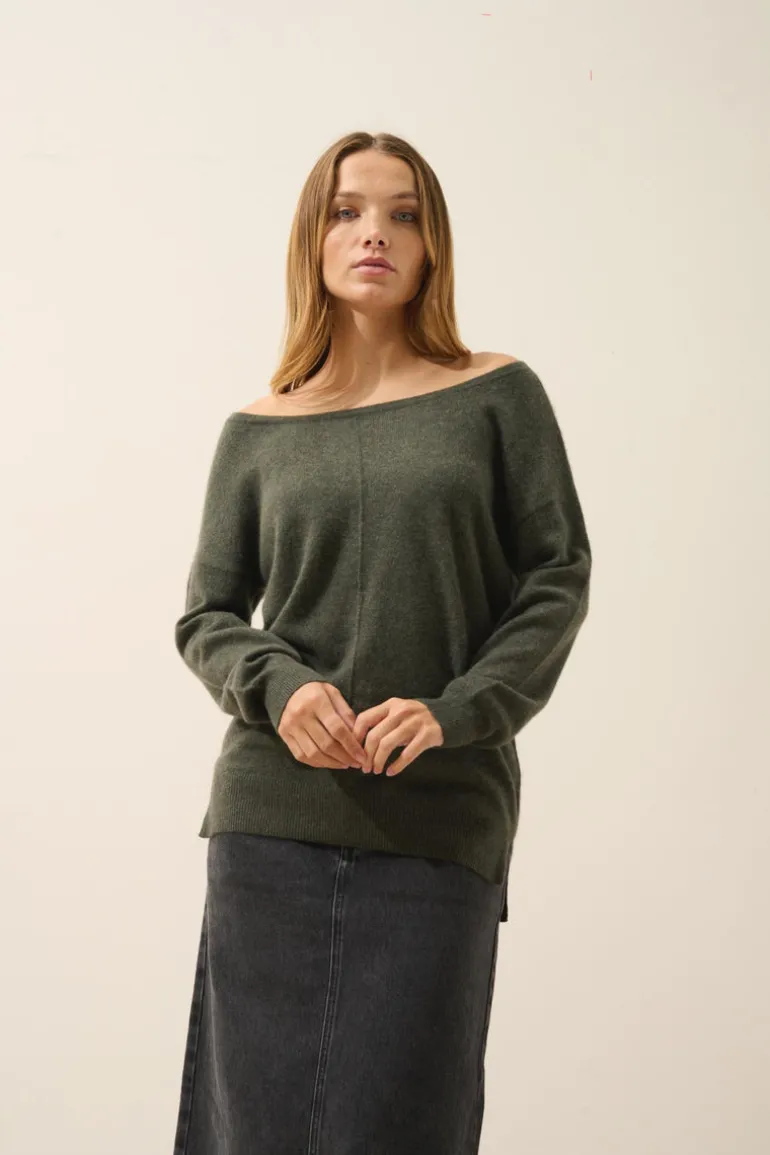 KAREN pull col rond kaki chiné