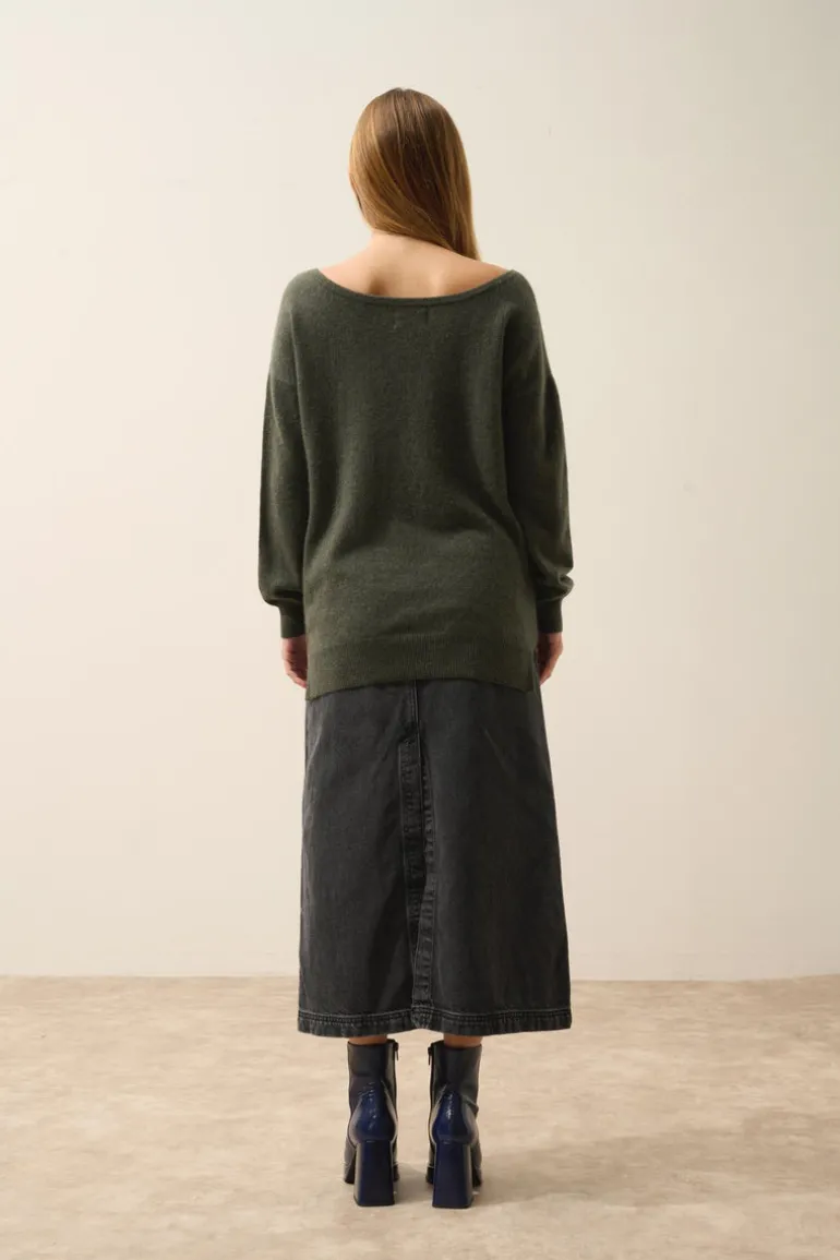 KAREN pull col rond kaki chiné