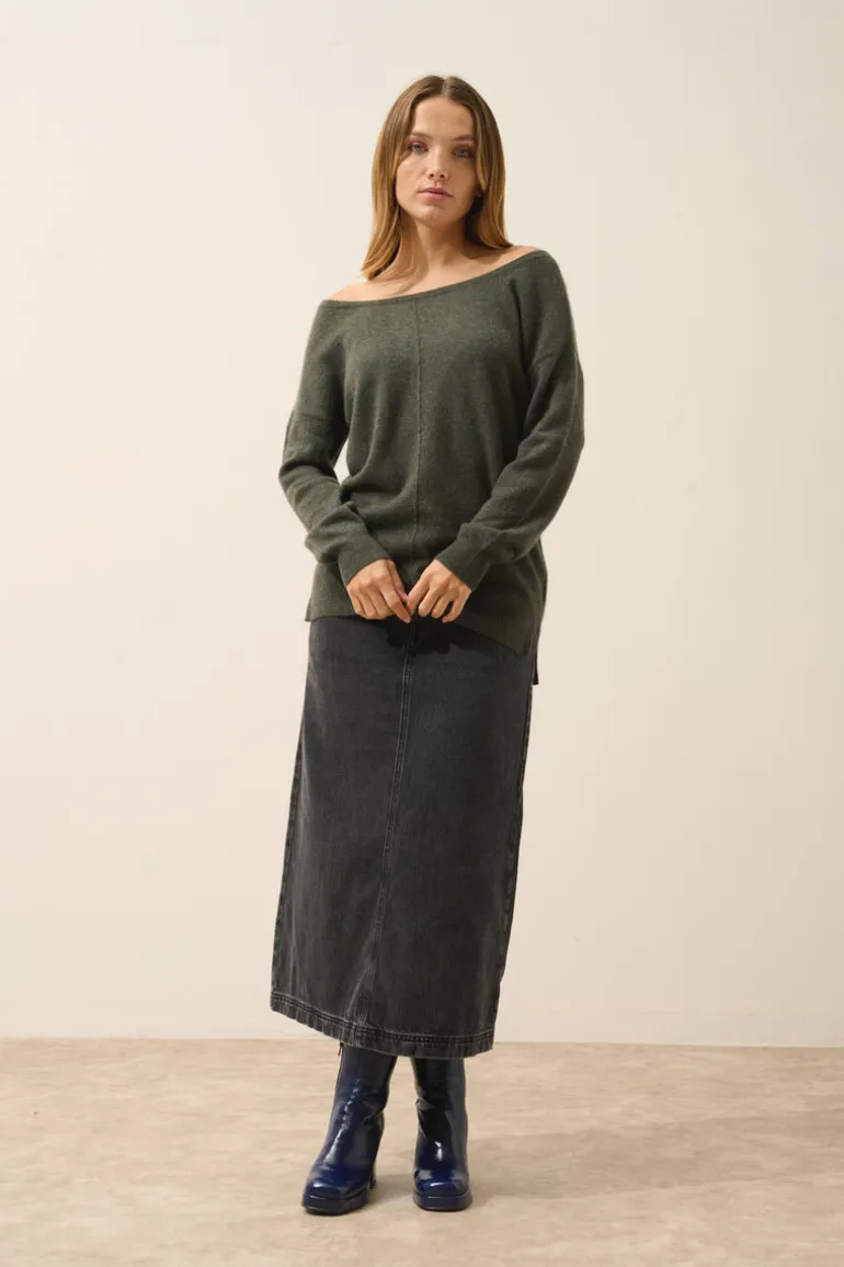 KAREN pull col rond kaki chiné