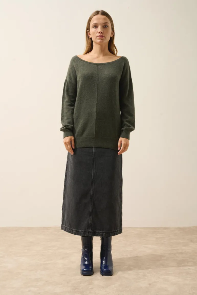KAREN pull col rond kaki chiné