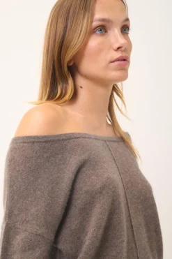 KAREN pull col rond taupe chiné