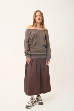 KAREN pull col rond taupe chiné