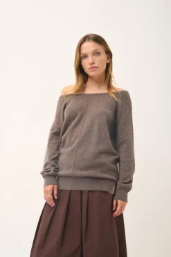 KAREN pull col rond taupe chiné
