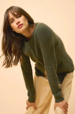 KATHARINE cardigan col rond kaki