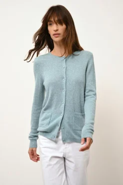 KATHARINE cardigan col rond aqua chiné
