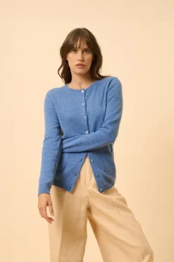 KATHARINE cardigan col rond bleu denim