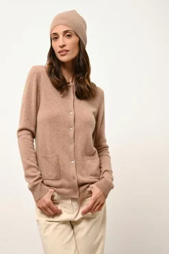 KATHARINE cardigan col rond camel chiné