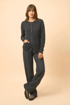 KATHARINE cardigan col rond noir chiné