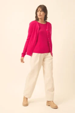 KATHARINE cardigan col rond fuchsia