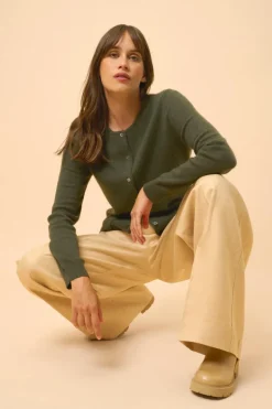 KATHARINE cardigan col rond kaki