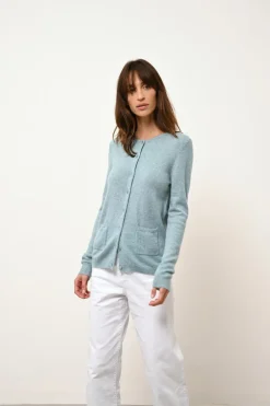 KATHARINE cardigan col rond aqua chiné