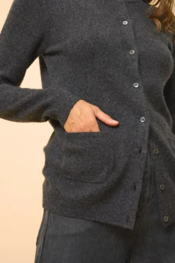 KATHARINE cardigan col rond noir chiné