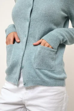 KATHARINE cardigan col rond aqua chiné
