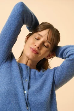 KATHARINE cardigan col rond bleu denim